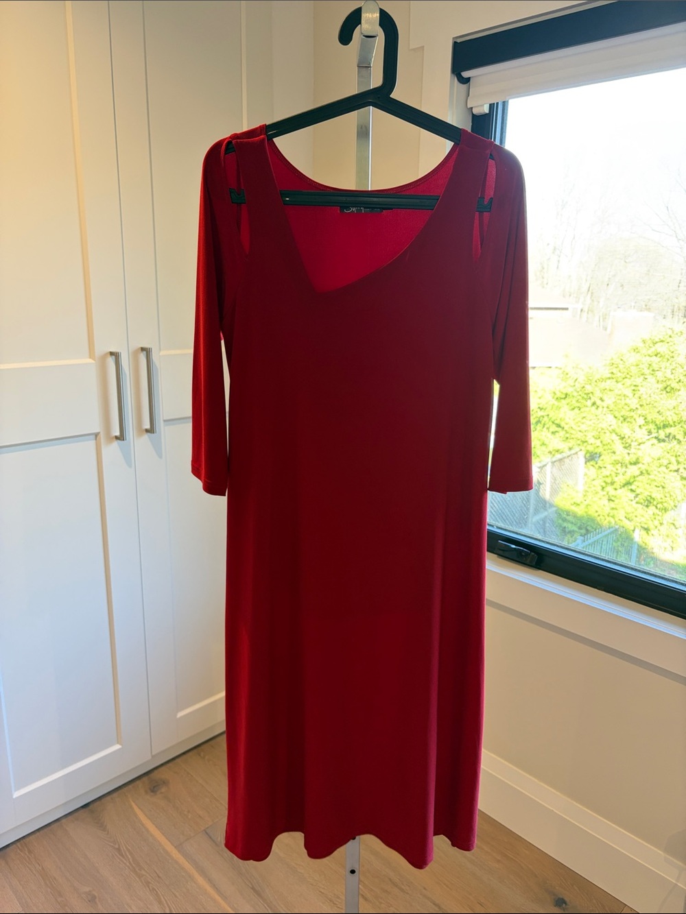 Sympli Deep Red Long Sleeve Scoop-Neck Dress
